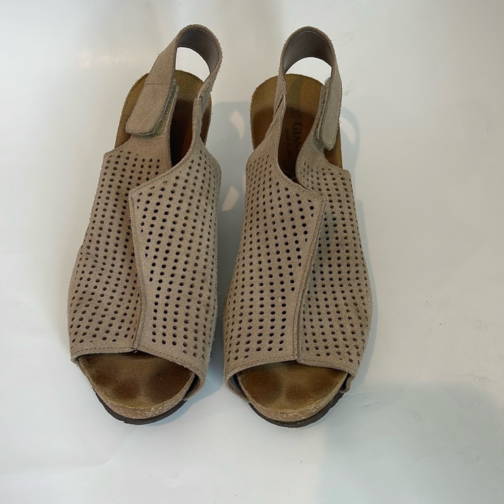 A. Giannetti | Suede Velcro Strap Cork Wedge Sandals | Size 8